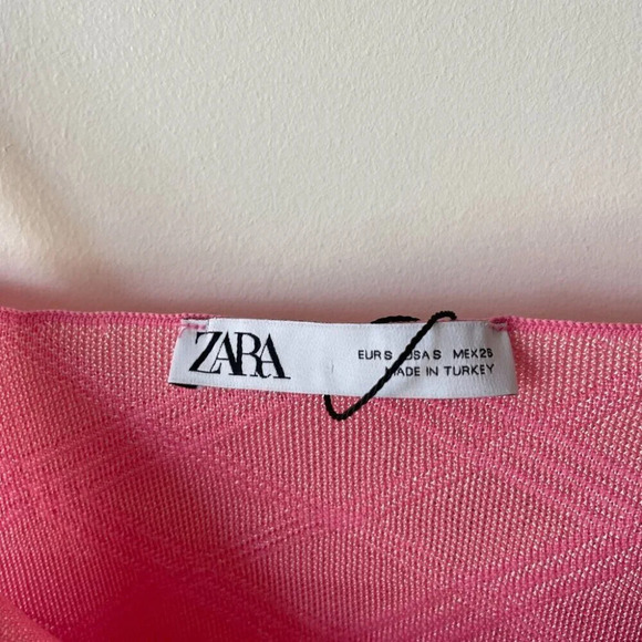 Zara Diamond Pattern Textured Knit Mini Dress NWOT Pink Size Small - Picture 7 of 8